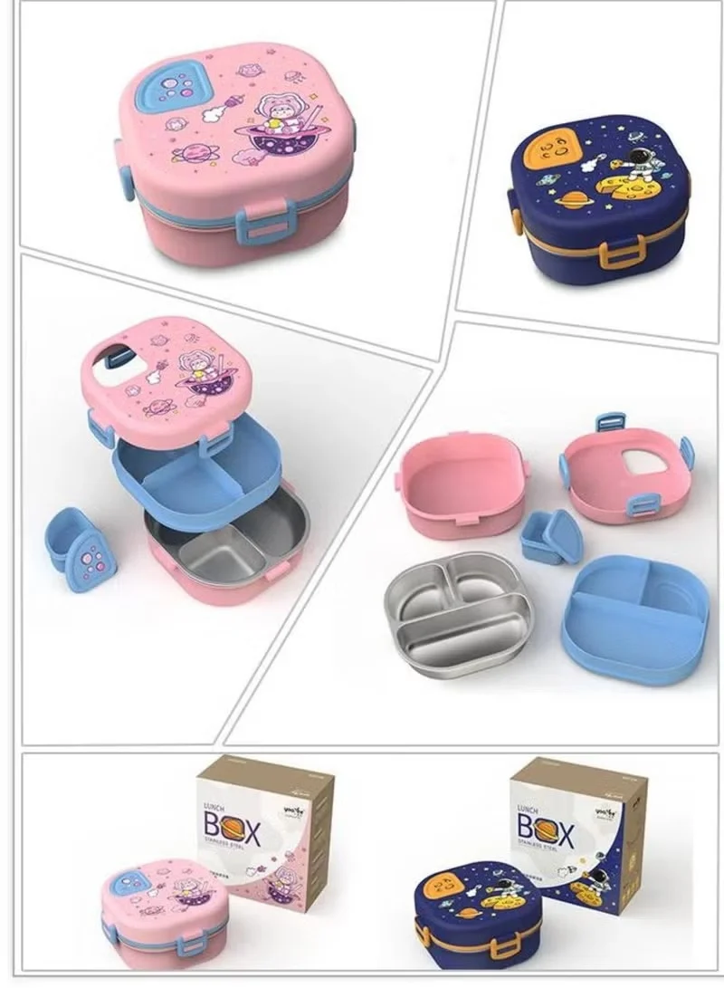 Mobcos Blue Mobcos Stainless Steel Lunch Containers 3 Compartments Lunch Box with Bowl Bento Box for Adult Kids (Blue)  | Best Price UAE